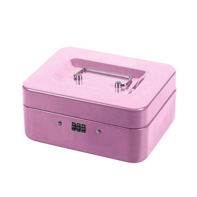 HLONK Small Cash Box with Combination Lock Portable Metal Money Box with Double Layer for Security