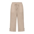 thumbnail image 4 of Cotton Linen Capri Pants for Women Loose Fit Straight Leg Drawstring Elastic Waist Cropped Pant Casual Summer Linen Clothes Beige XL, 4 of 6