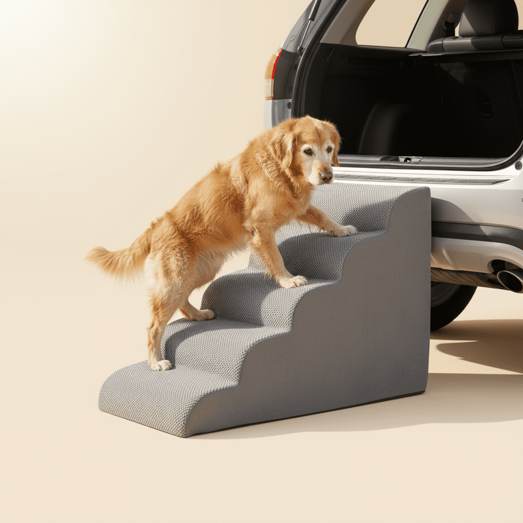 EDX 5-Step 23'' Tall Dog Stairs, Rounded-Corner Design, Non-Slip Foam Core, Easy Clean, Indoor & Outdoor Use for High Beds & Sofas