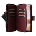 thumbnail image 3 of Compatible for iPhone 16 Wallet Case, Crossbody Strap PU Leather Folio Phone Cover, Zipper Handbag Purse with Card Holder Lanyard Flip Stand for iPhone 16, Winered, 3 of 10