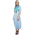 thumbnail image 2 of Bimba Robe Maxi Longue à Col Drapé Bleu Ciel pour Femmes avec Foulard à Franges Imprimée-8, 2 of 6