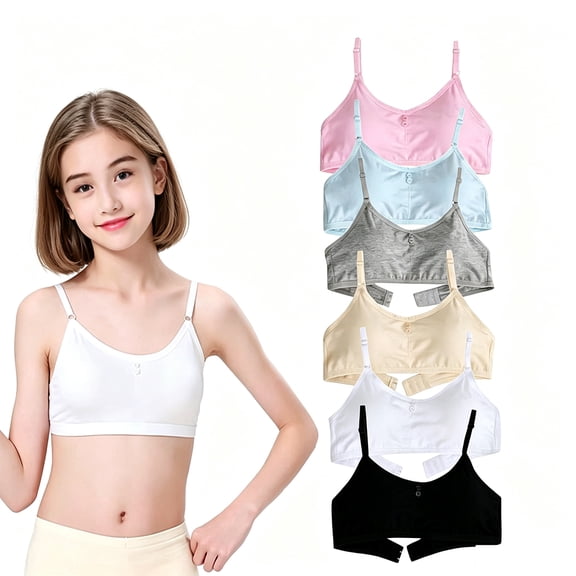 30A-32A Breathable Training Bras for Teen Girls Ages 10-16 6 Pack Lightweight Seamless Non-Wired Bras with Removable Pads