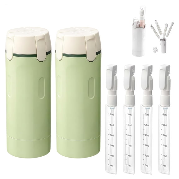 2PCS 4-in-1 Travel Dispenser Bottle Set, Refillable Leak-Proof Toiletry Containers for Shampoo, Lotion, Conditioner & Body Wash, Portable Travel Size