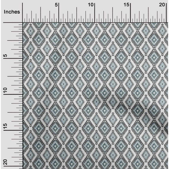 oneOone Organic Cotton Poplin Twill Fabric Argyle Style Ikat Print Fabric BTY 42 Inch Wide