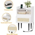 thumbnail image 5 of Rattan Nightstands Set of 2, Black Side Table with Drawer and Storage Shelves, Small Bedside Table with Charging Station, Wood End Table for Bedroom, Living Room, Sofa, White, 5 of 5