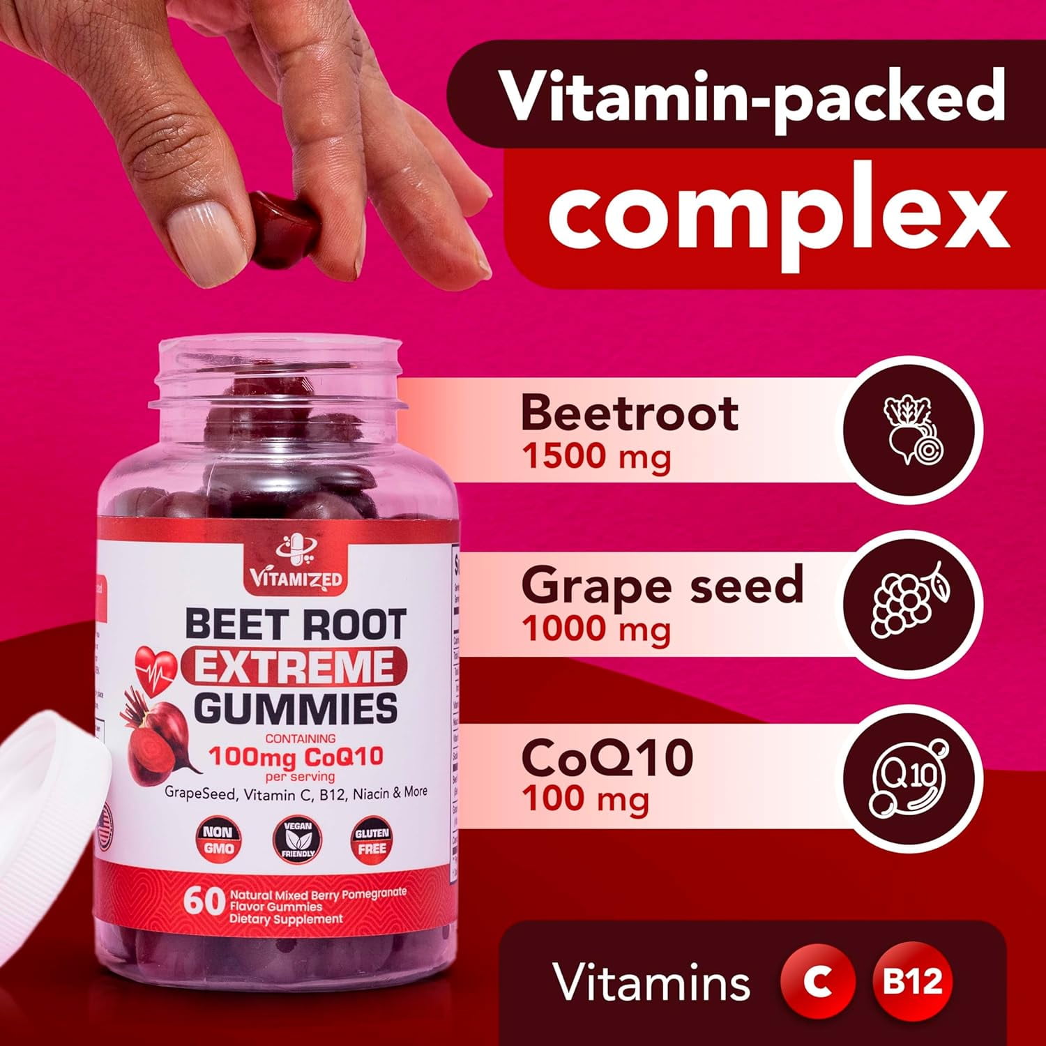 Vitamized Extreme Beetroot Formula & COQ10 100mg for Healthy Circulation Energy, 60 Pc.