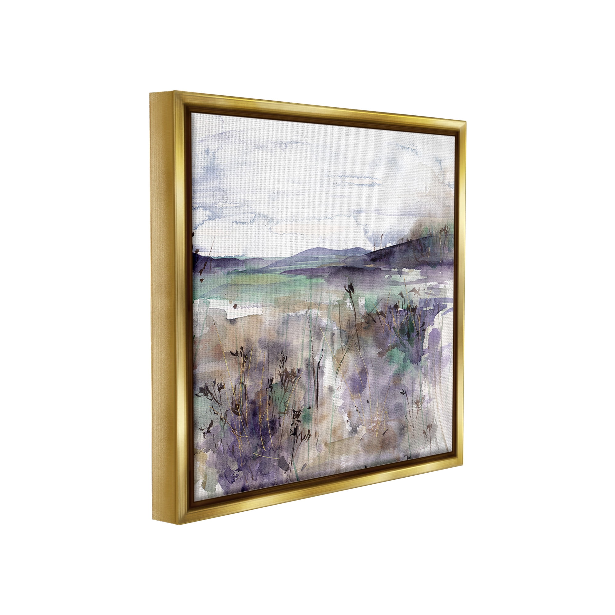 Stupell Industries Purple Mountain Distortion Landscape Painting Gold Floater Framed Canvas Art Print Wall Art, 18 x 18
