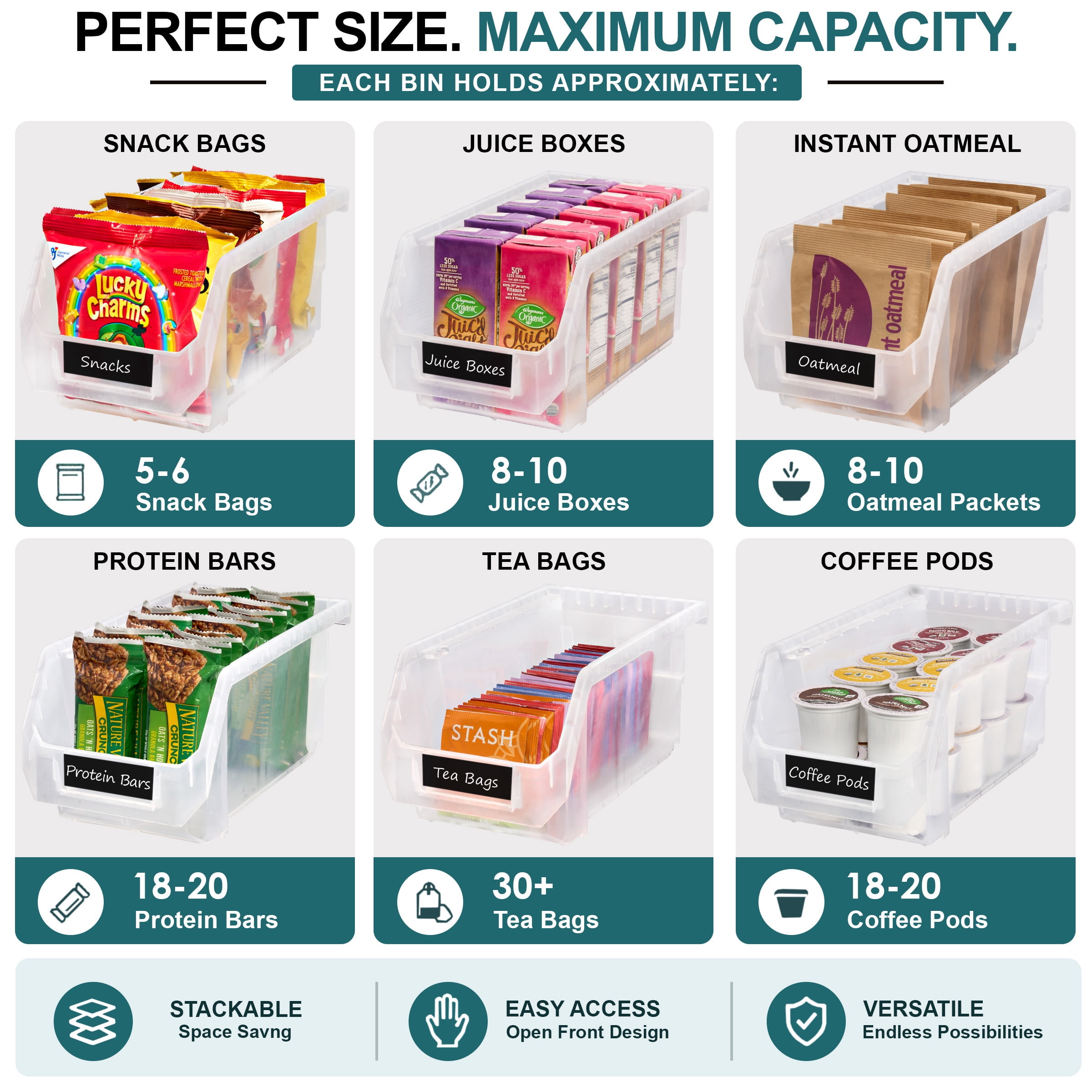 Sorbus Clear Storage Bins, 8 Pack, Stackable Open Front Organizers for Pantry, Closet and Office Use