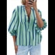 thumbnail image 1 of Blusa de Verano A Rayas con Cuello en V y Mangas Abullonadas para Mujer, Estilo Babydoll, Holgada e Informal Verde S, 1 of 9