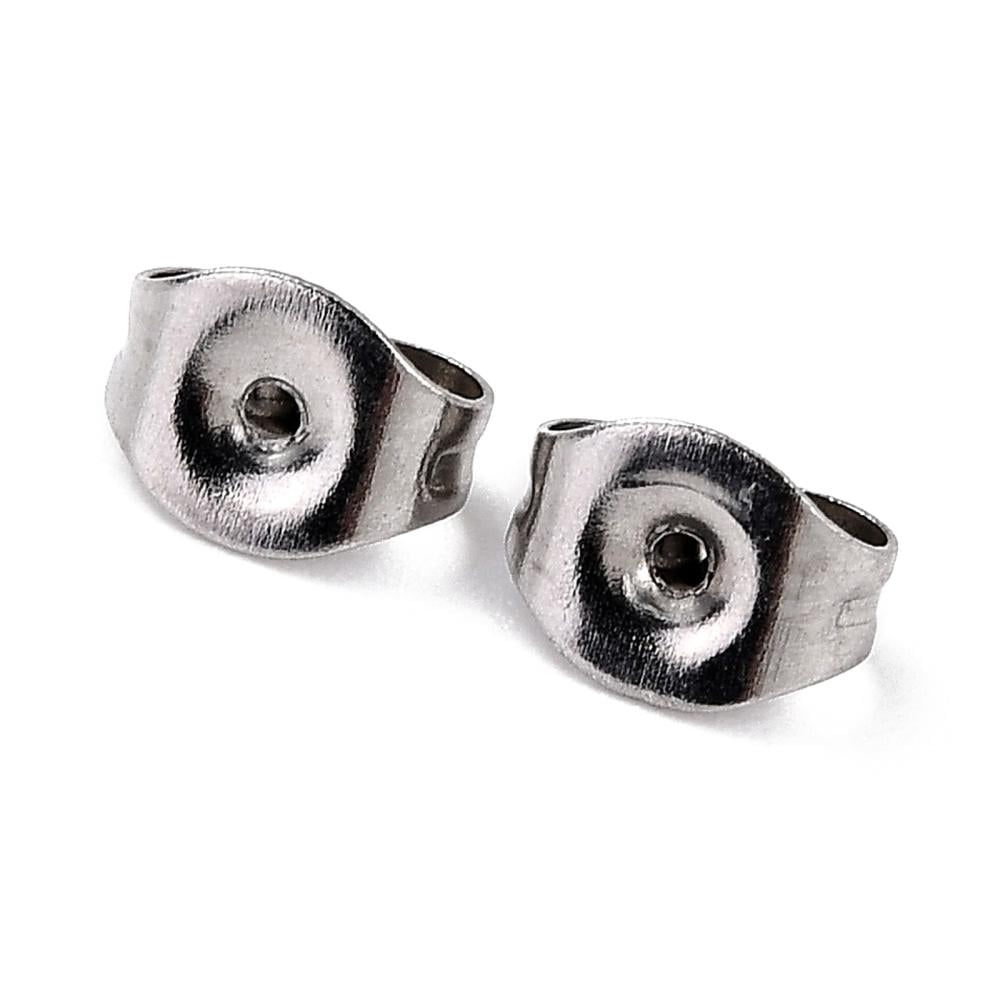 Resistant 304 Stainless Steel Ear Nuts Butterfly Earring Backs for Post Earrings Stainless Steel color 6x4.5x3mm Hole: 0.8mm