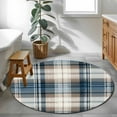 thumbnail image 4 of Round Area Rug 3 Ft, Blue Brown Plaid Washable Non-Slip Circle Carpet for Living Room/Bedroom, Vintage Abstract Stripes Lattice Low-Profile Small Floor Mats Collection Rugs for Indoor, 4 of 7