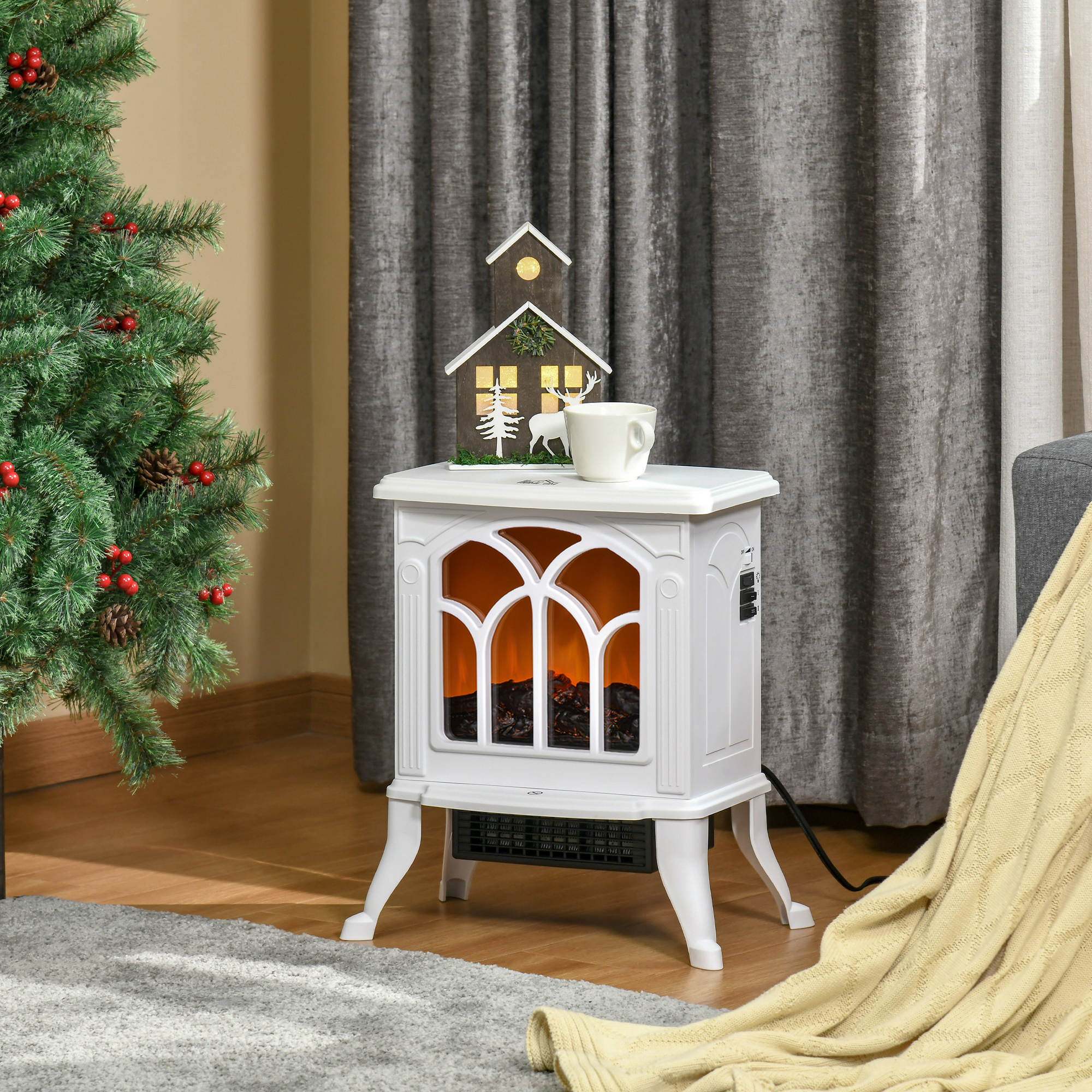 HomCom Freestanding Electric Fireplace Wood Stove, Space Heater with  Realistic Flame Effect, Adjustable Temperature, and Overheat Protection,  750W, 1500W, White - Walmart.com