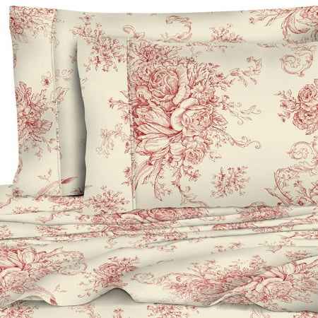 400 Thread Count Cotton Toile Sheet Set By Melange Home Com 400 Thread Count Cotton Toile Sheet Set, Red Toile Queen Bedding