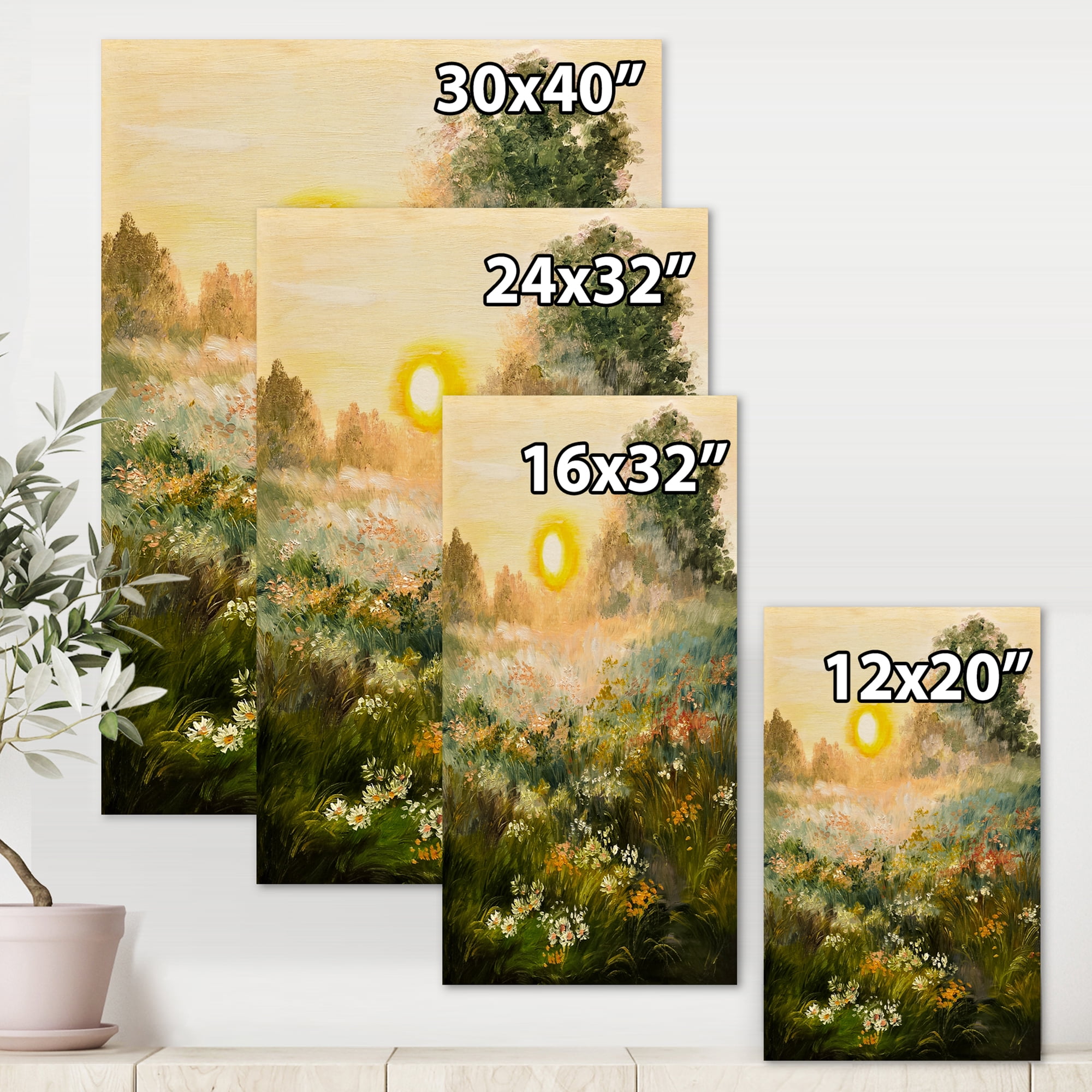 Designart ' The Blossoming Field With Sunrise ' Farmhouse Canvas Wall Art Print