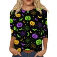 thumbnail image 2 of Halloween Shirts for Women CrewNeck Shirts Fall Halloween Funny Graphic 3/4 Length Sleeve Tops, 2 of 7