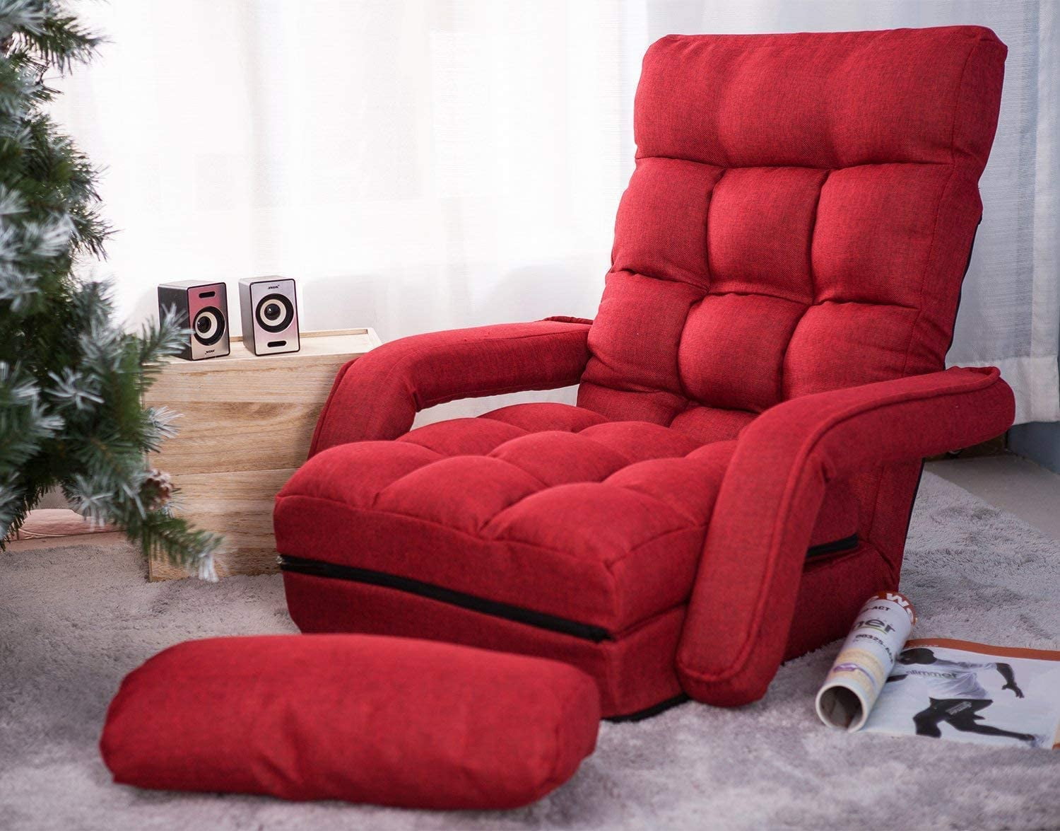 Indoor Chaise Lounge Sofa, Folding Lazy Sofa Floor Chair 6-Position