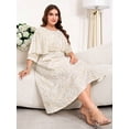 thumbnail image 3 of Apricot Plus Size Elegant Party Rhinestone Embellished Dress With Cap Sleeves And Belted Waist, 3 of 8