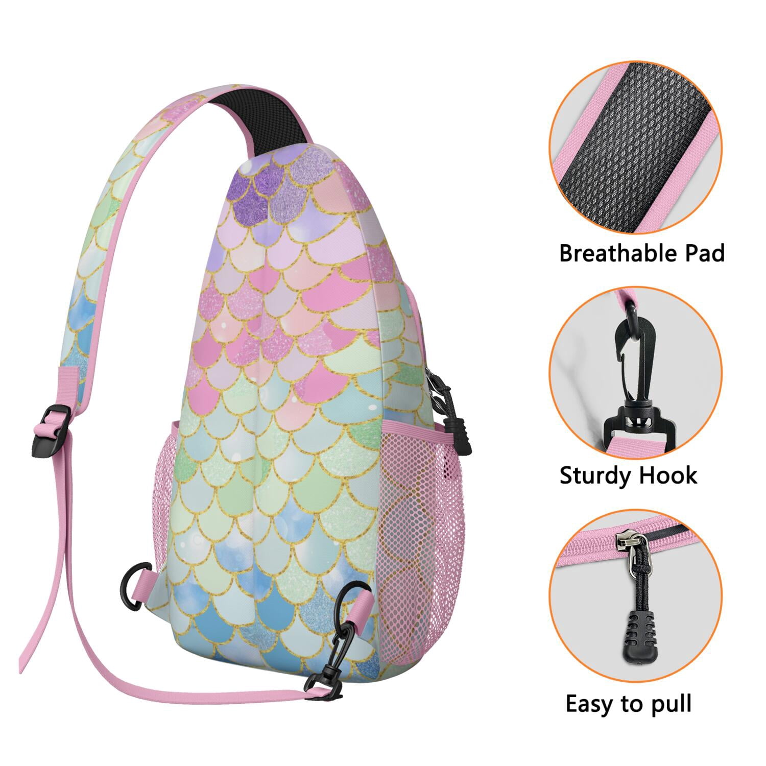 Watercolor Rainbow Gradient Travel Daypack Geometric Abstract Sling Bag Lightweight Durable Chest Backpack for Biking, Hiking, Casual Urban Use