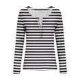 thumbnail image 4 of Olyvenn Striped Going Out Tops for Women Henley Long Sleeve Shirts Square Neck Stretch Button Down Ribbed Knit Tshirts Soft Outfits Black XXL, 4 of 9