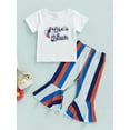 thumbnail image 2 of Franhais Girls 2PCS Pants Set, Short Sleeve Crew Letter T-Shirt, Wide-Stripe Long Flared Pants, 2 of 8
