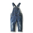 thumbnail image 1 of KIDSCOOL SPACE Little Girl Boy Ripped Denim Cute Slim Pants Jean Overalls,Deep Blue,6-12 Months, 1 of 8