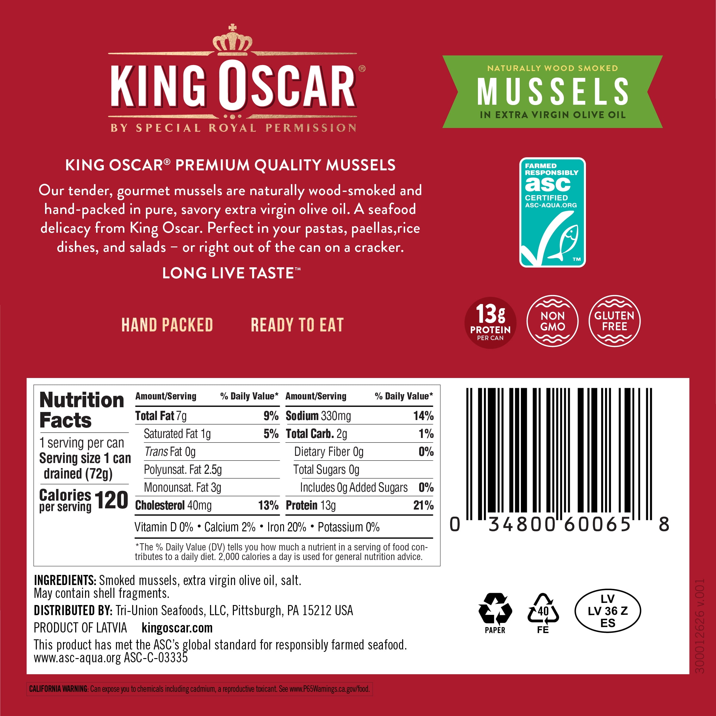 King Oscar Mussels in Extra Virgin Olive Oil, 4.23 oz