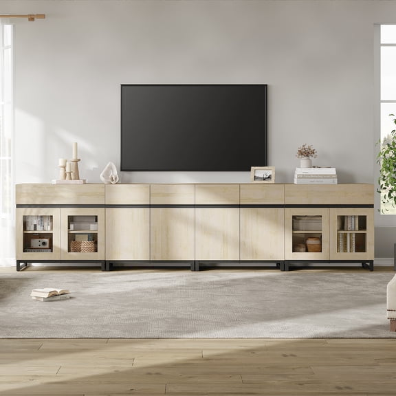 WAMPAT 4-in-1 Modern TV Stand for TVs up to 120 Inch, Glass Doors & 2 Drawers Entertainment Center,Media Console with Adjustable Shelf for Living Room & Bedroom
