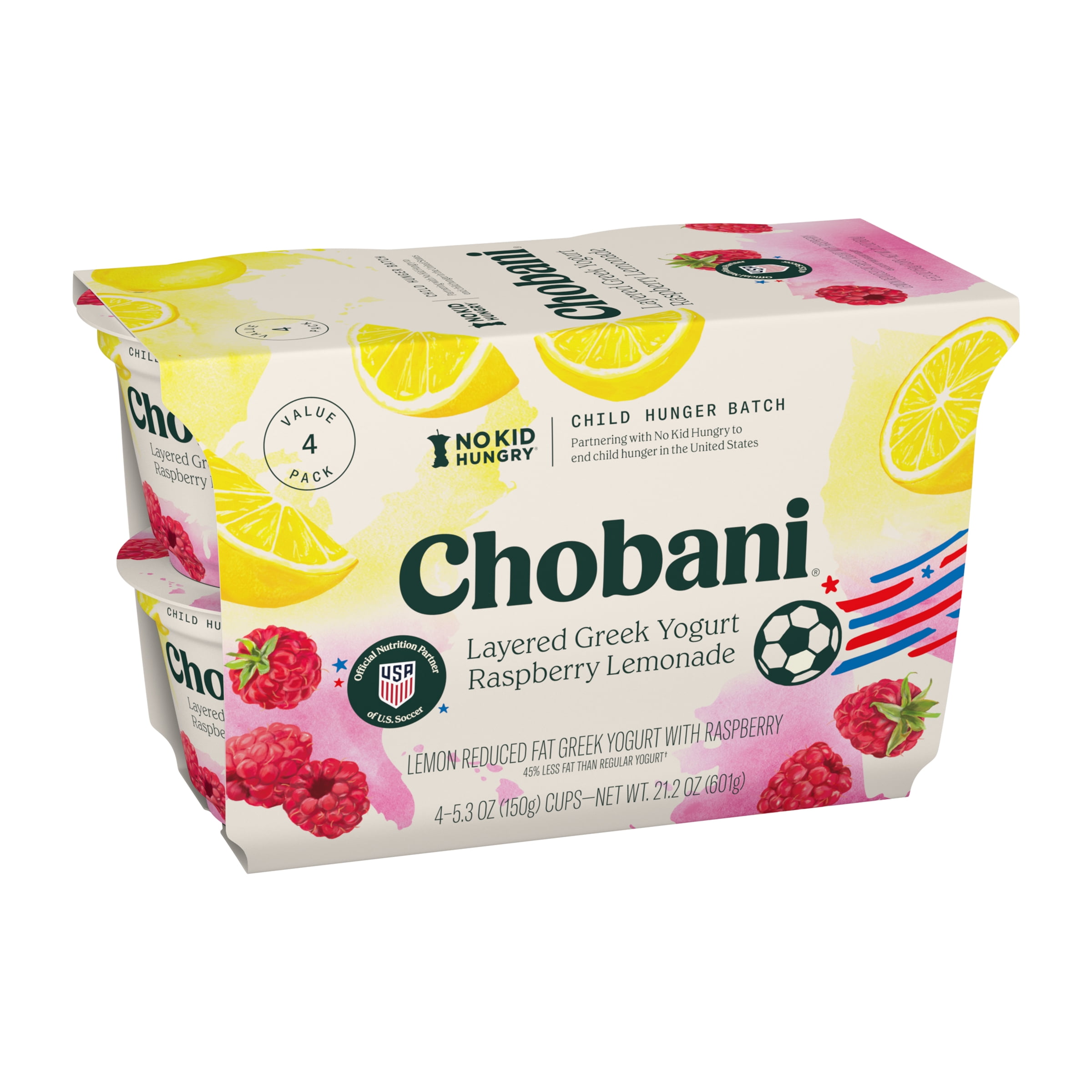 Chobani Reduced Fat Greek Yogurt Raspberry Lemonade 5.3 oz Cup, 4 Pack