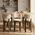 thumbnail image 2 of Guyou 26" Bar Stools Set of 2, Modern Linen Upholstered Counter Height Bar Stools, Farmhouse Armless Bar Chairs with Solid Wood Legs & Padded Back for Kitchen Island/Dining Room Bar, Beige, 2 of 9