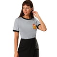 thumbnail image 1 of INSPIRE CHIC Camiseta Manga Corta De Algodón Estampado De Gatos Bloques De Color Para Mujer Gris S, 1 of 6