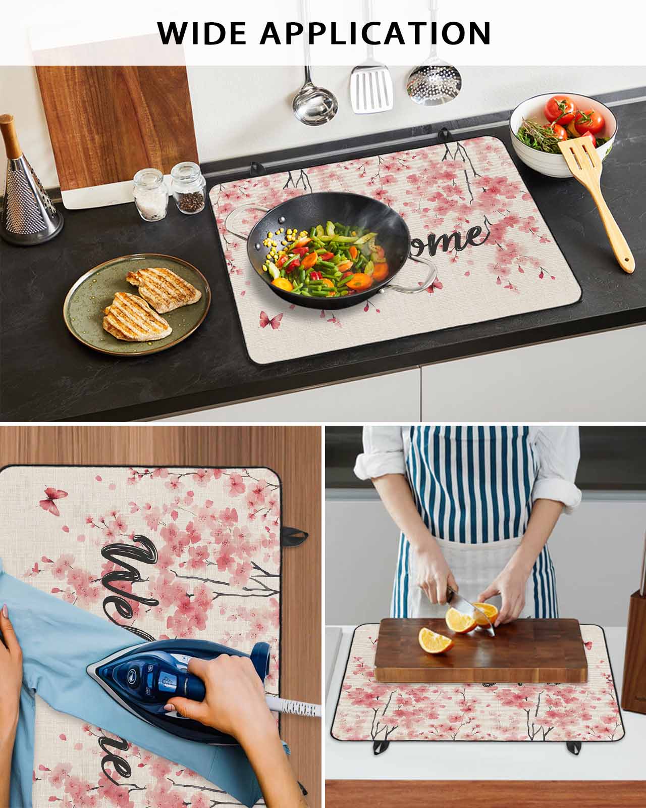 nqOlkjepod Large Induction Cooktop Protector Mat 24"x21", Pink Floral Stove Top Covers for Electric Stove, Spring Pastoral Botanical Blossom Retro Stove Burner Cover Mats, Glass Top Stove Cover