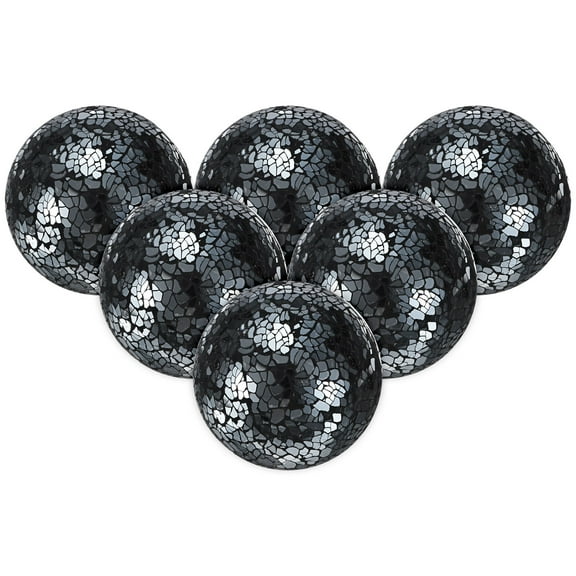 Uxcell 6-Pack Decorative Ball for Bowls, 3 Inch Mosaic Glass Balls Decorative Glass Orbs for Home Decor/Dining Tables [Bright Black]
