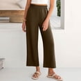 thumbnail image 6 of Wutalume Women's Fashion Cropped Pants, Elastic High Waist Casual Trousers with Pockets Solid Color, Loose Fit,Perfect for Spring Summer Wardrobe,Coffee XL, 6 of 6