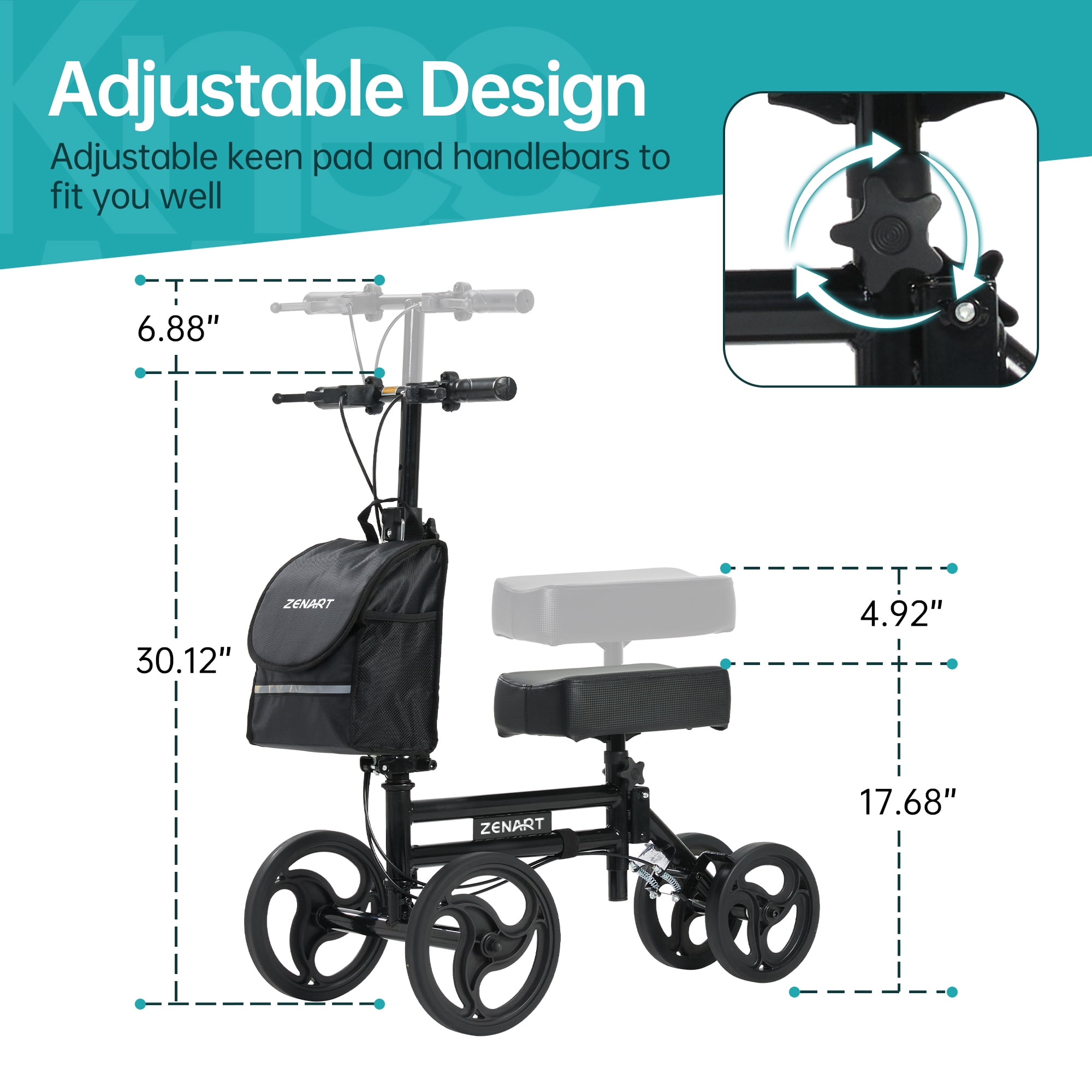 ZENART Steerable Knee Scooter Foldable Walker for Foot Surgery