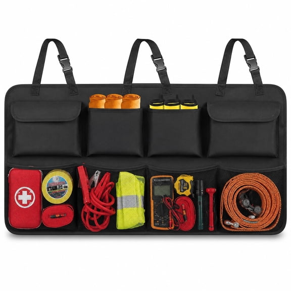 Trunk Organizer for Car, SUV & Truck, Collapsible Car Trunk Storage with Lid, Hanging and Freestanding Compartments, Large Capacity Car Organizer
