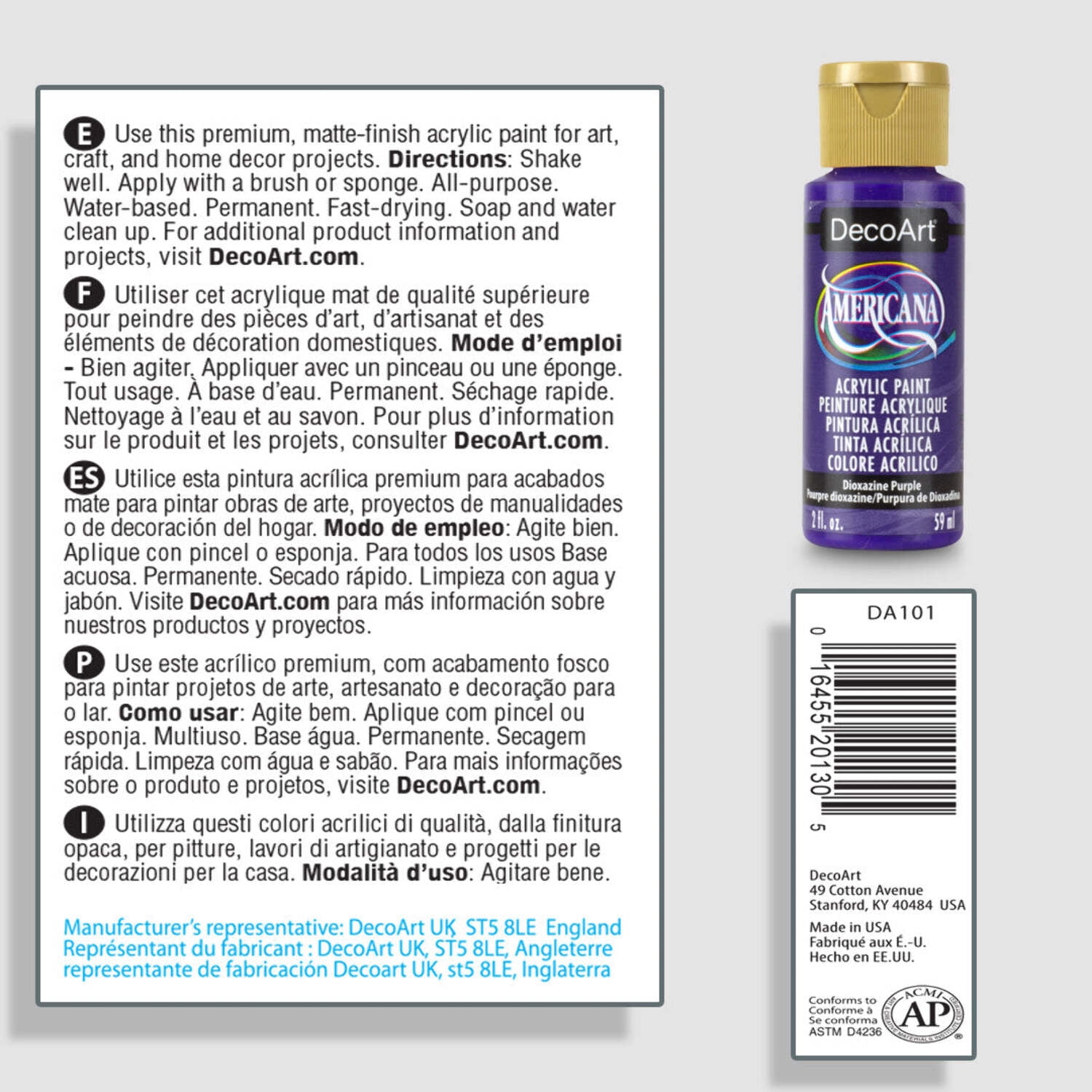 (2 pack) DecoArt Americana Acrylics 2 fl oz, Dioxazine Purple, Matte Finish, Paint for Art, Craft & DIY Projects