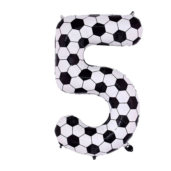 40in Black And White Soccer Ball Number 5 Balloon,Soccer Number 5 Foil Balloon for Kid 5th Birthday Party Decor, Self Inflating White 5 Balloon for Boys Sport Theme Anniversary Decorations