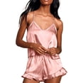 thumbnail image 3 of Baywell Satin Pajamas Women Sleepwear Sexy Silk Satin Ruffled Shorts Sets Soft Sleep Camisole Nightwear, 3 of 7