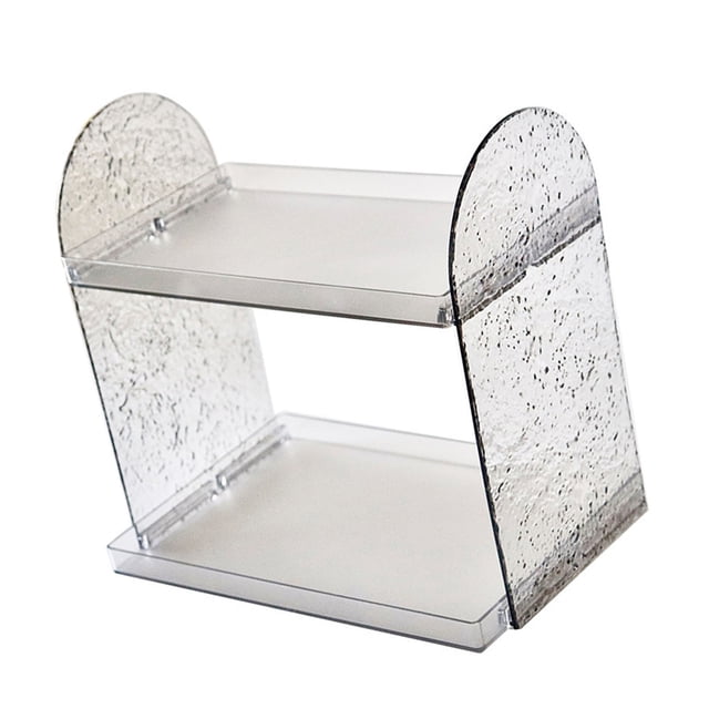 Double Layer Storage Rack, Unique Texture, Transparent Design, Excellent PP, 2 Tier Organizer for Cosmetics, Stationery, and More with Sliding Wood Storage Drawer, Black