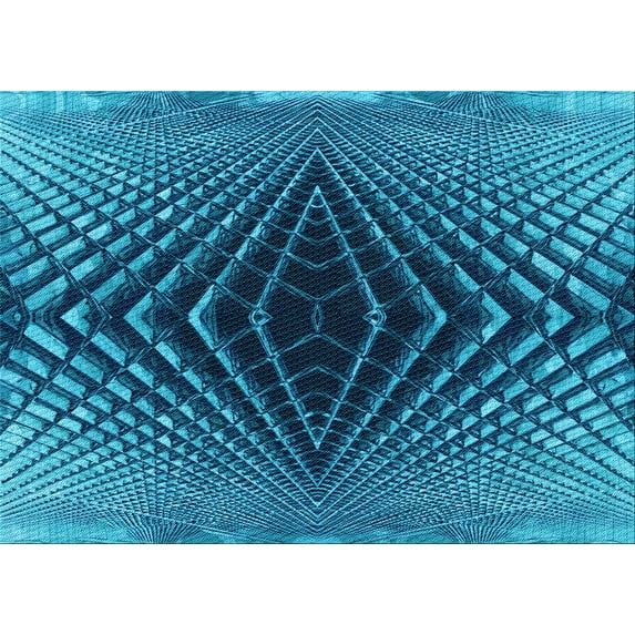Ahgly Company Indoor Rectangle Patterned Bright Turquoise Blue Area Rugs, 2' x 3'