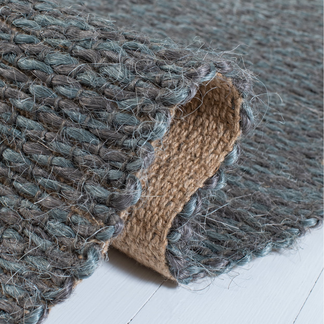 SAFAVIEH Natural Fiber Lars Braided Jute Area Rug, Teal, 3' x 5'