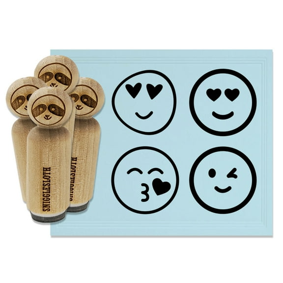 Emoticon Faces Heart Eyes Love Wink Kiss Rubber Stamp Set for Scrapbooking Crafting Stamping - Mini 1/2 Inch