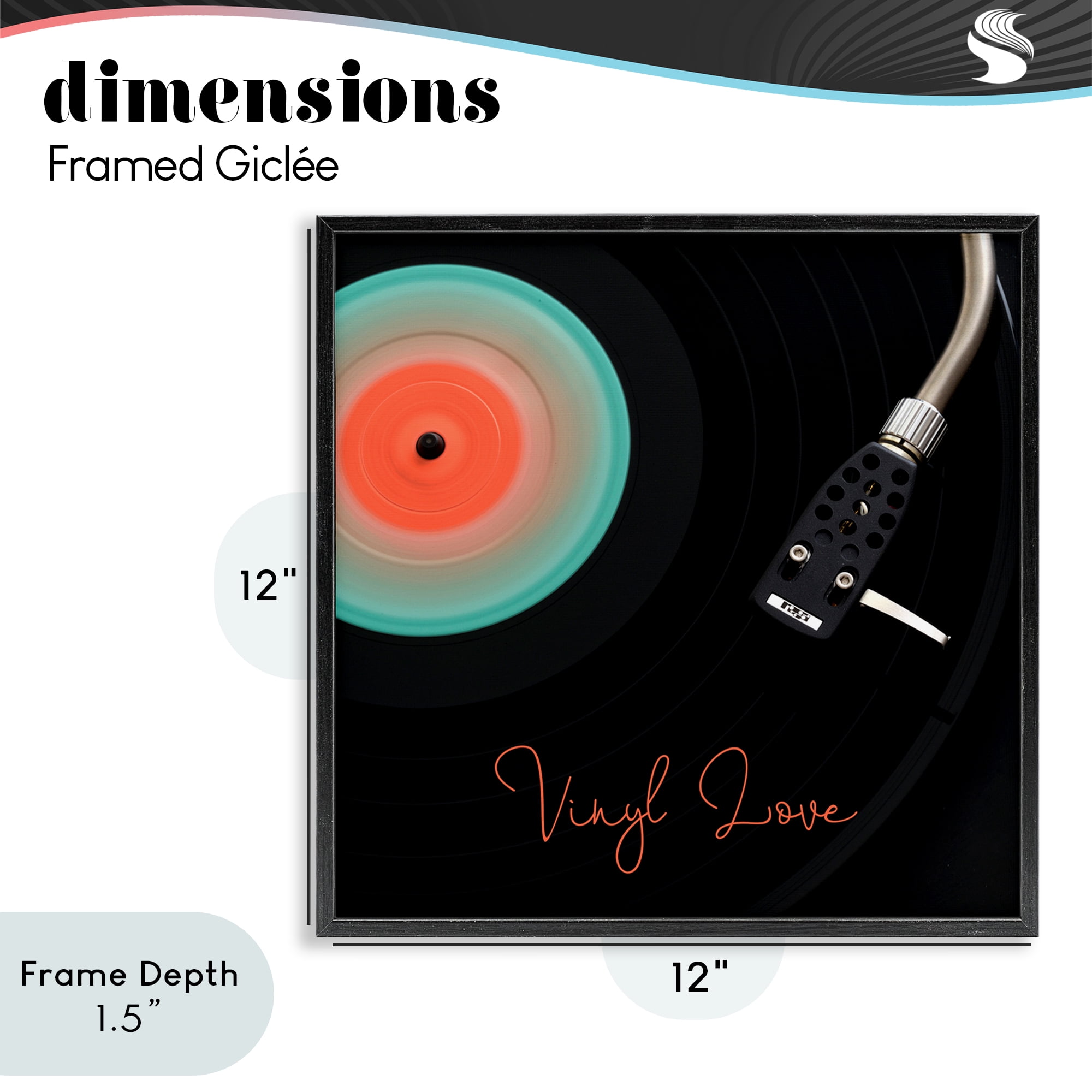 Stupell Industries Spinning Record Vinyl Love Black Framed Giclee Art, design by Tom Quartermaine