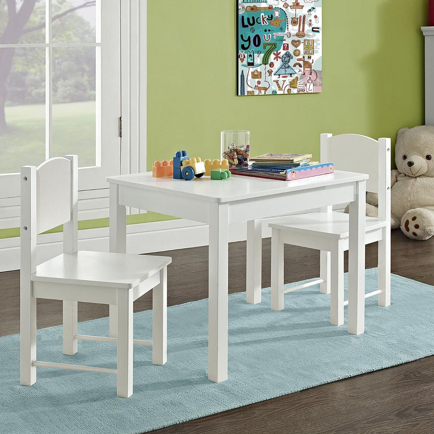 Timy Kids Table and 2 Chairs Set, Solid Hard Wood, White - Walmart.com