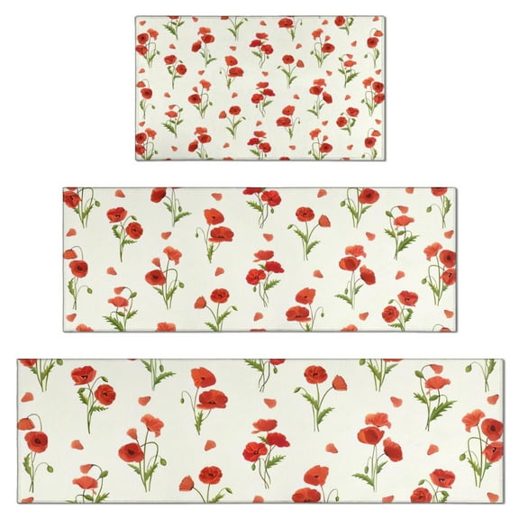 Pioneer Flower Floral Print Pattern Kitchen Rugs Sets Of 3,Kitchen Runner Rugs Non Skid Washable,Decorative Kitchen Floor Mats for Kitchen,Sink,Laundry,17"x30" 17"x47" 17"x59"