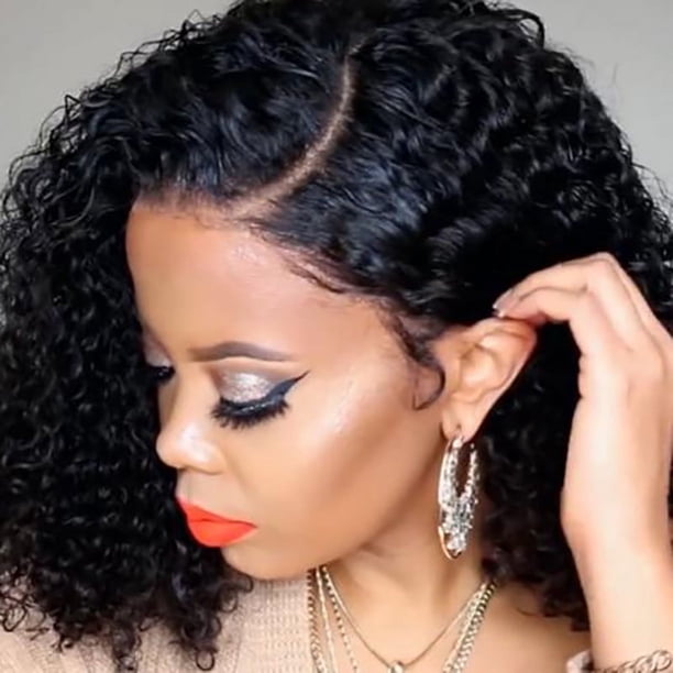 Peluca negra de estilo europeo y americano, cabello completo, cabello corto, pelucas africanas pequeñas y rizadas con encaje frontal para mujer, cobertura total de la cabeza