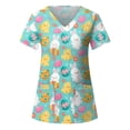 thumbnail image 3 of Blusa con cuello en V de manga corta para mujer, uniforme con bolsillos estampados de Pascua, blusa de enfermería Fridja  bn6087, 3 of 4