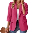 thumbnail image 2 of BODOAO Women's Ruched 3/4 Sleeve Blazer Lightweight Slim Fit Jacket with Padded Shoulders, Business Casual Open Front Work Office Layering Suit Coat for Daily Outfits and Meetings Hot Pink 2XL, 2 of 9