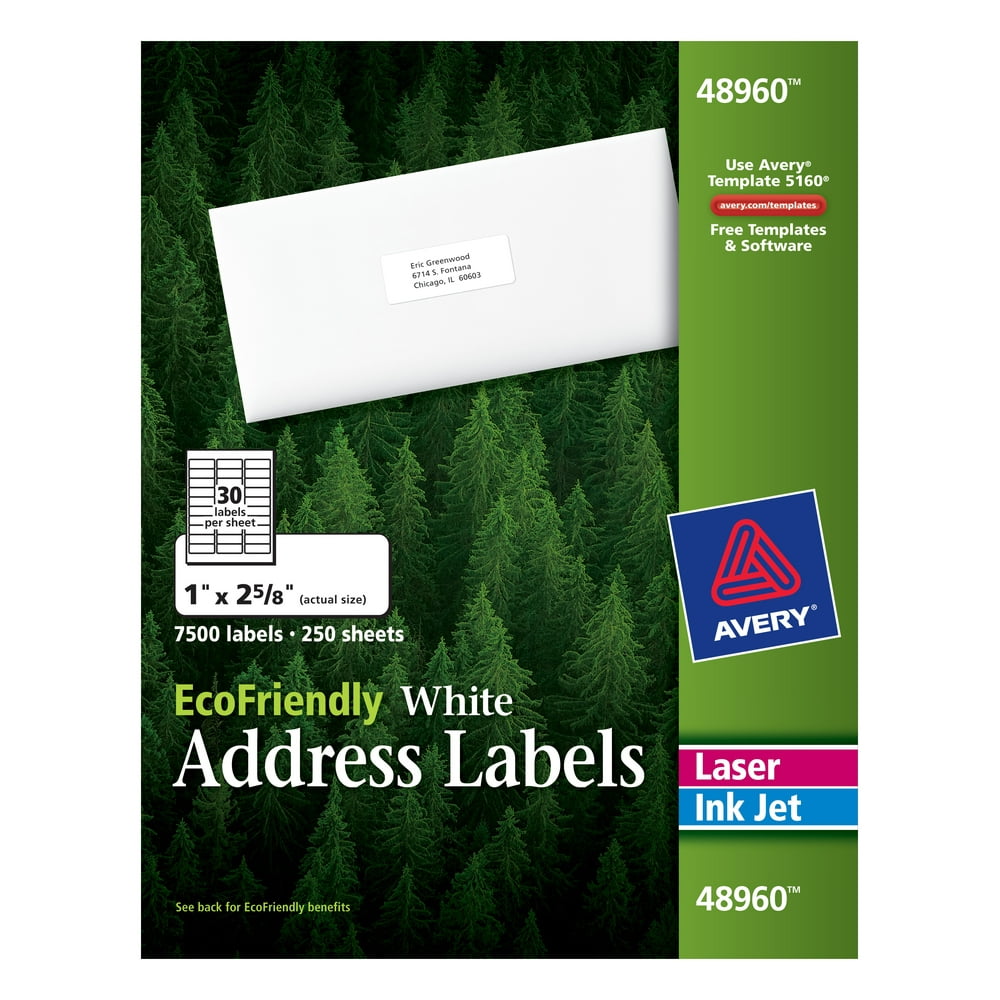 Avery EcoFriendly Address Labels, Permanent Adhesive, 1" x 25/8