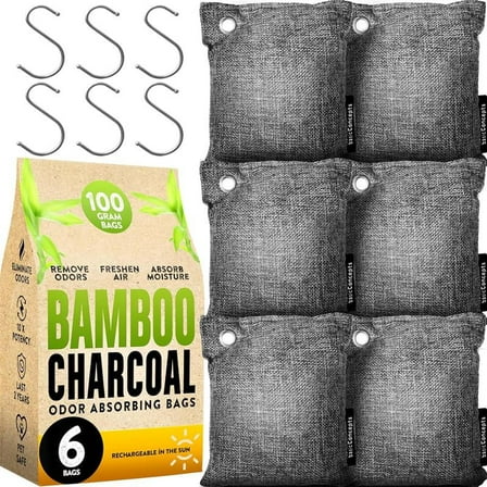 Basic Concepts Activated Charcoal Odor Absorber for Strong Odor - Bamboo Charcoal Air Purifying Bag - 6 Pack